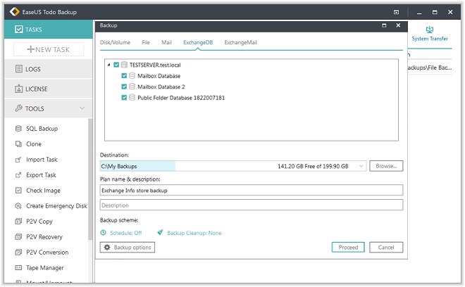 Exchange backup with EaseUS Todo Backup