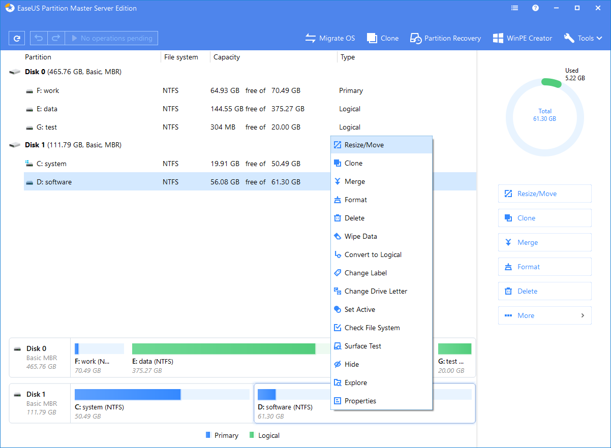 Jak změnit velikost oddílů pomocí programu EaseUS Partition Master
